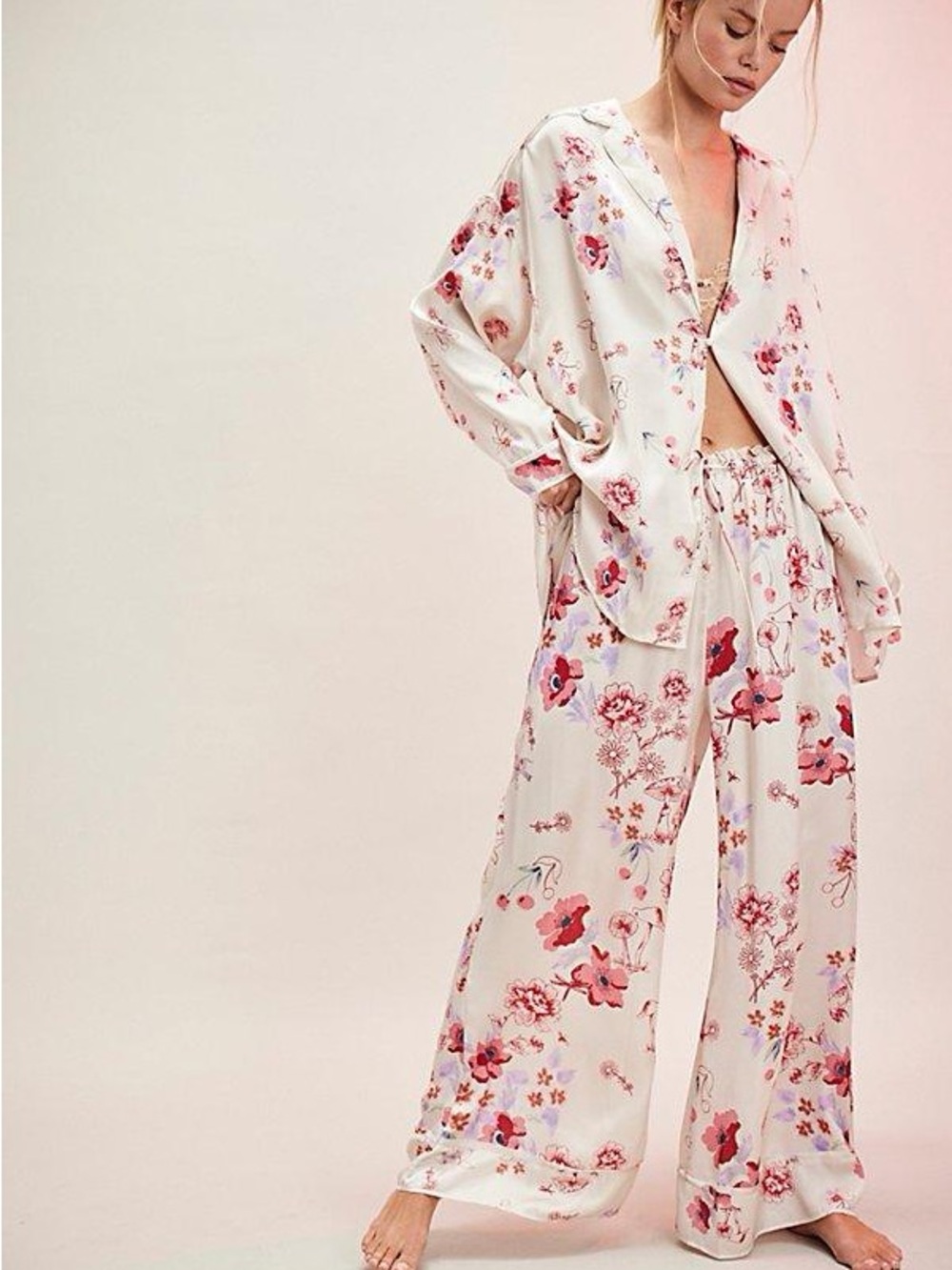 Free People Intimately Floral Cream Women's Pajama Set Size L - Picture 2 of 9